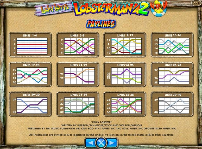 Lucky Larry's Lobstermania 2-pay tables